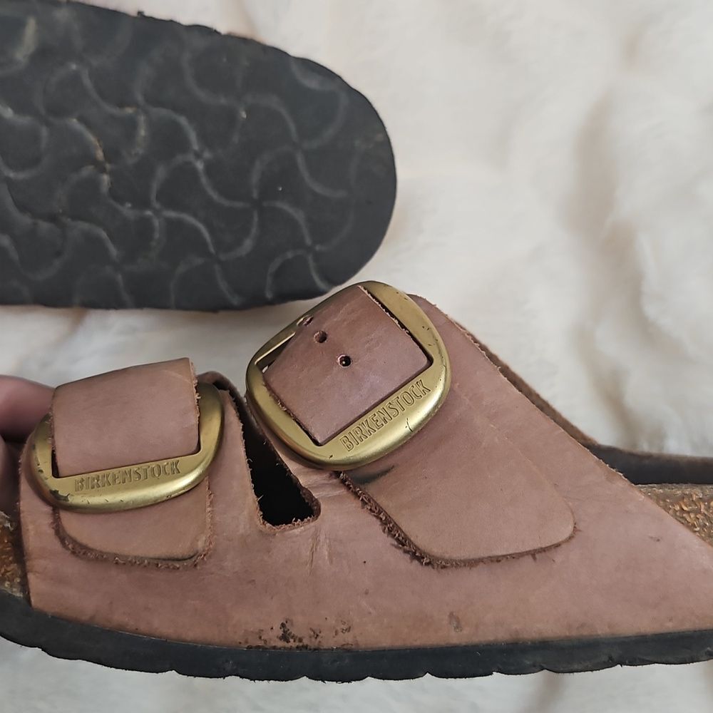 Birkenstock Arizona Pink Brown Leather Sandals Size 38, L7 Well Worn - Picture 13 of 13
